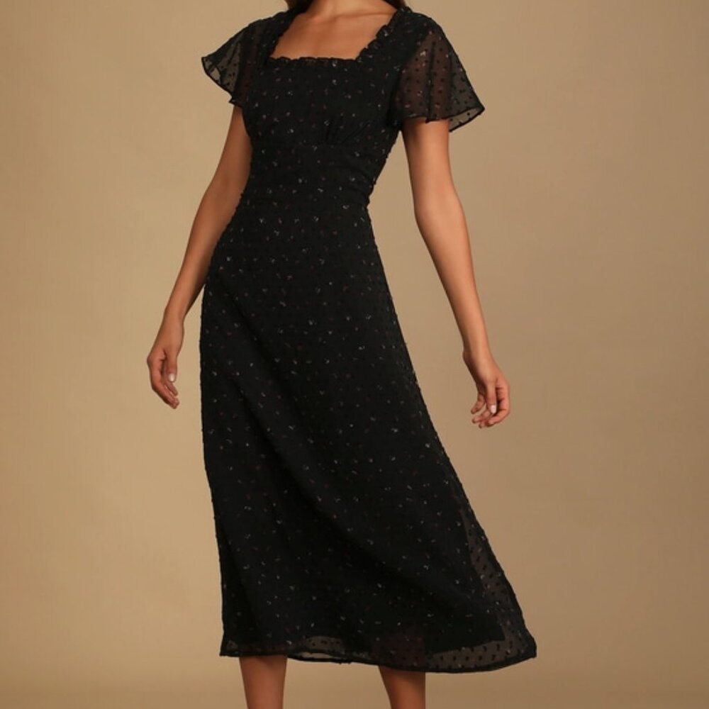 So Kiss Me Black Floral Print Swiss Dot Maxi Dress